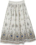 White Sequin Skirt with Navy Motifs