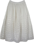 White Summer Cotton Long Skirt with Ribbons