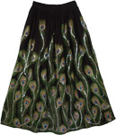 Blue Slush Peacock Sequined Black Long Skirt