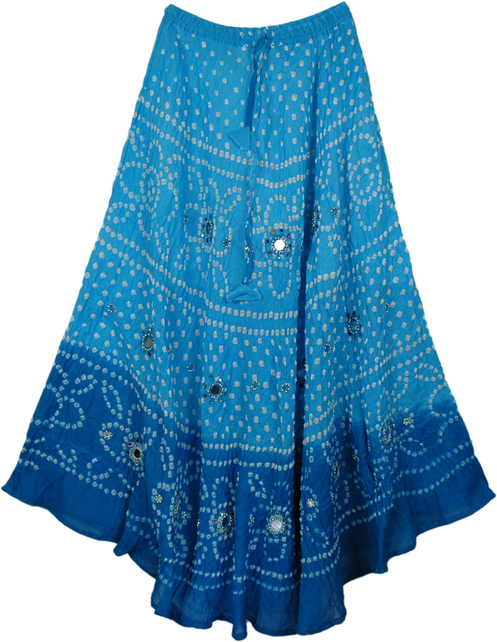 Blue Belle Mirror Blue Long Skirt 37L | Sequin-Skirts | Tie-Dye