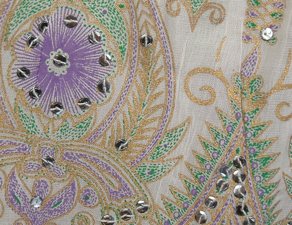 White Sequin Skirt with Purple Motifs