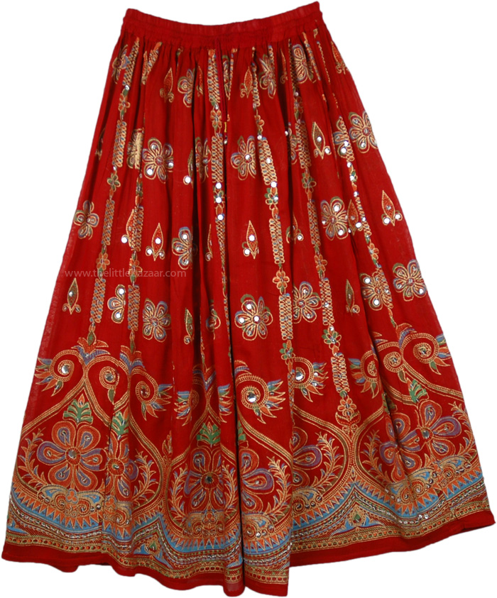 Blood Red Sequin Dance Skirt | Sequin-Skirts | Indian