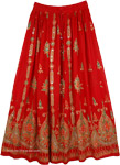 Indian Red Skirt with Sequin Work and Traditional Motifs [4194]