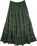Henna Green Cotton Long Skirt with Sequins [4600]