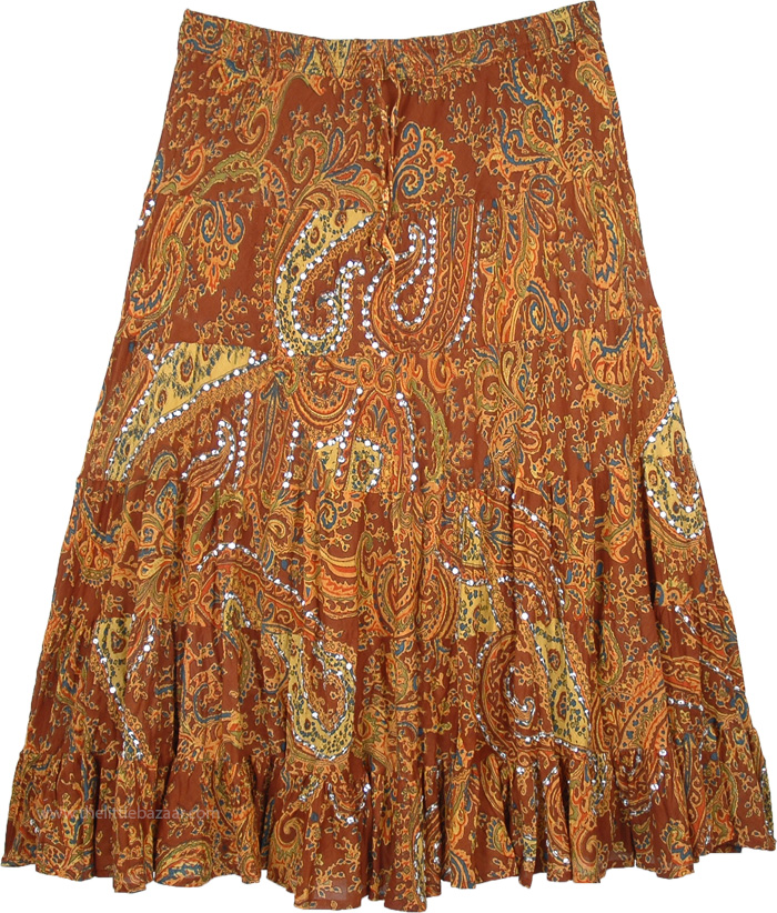 Plus Size Copper Paisley Cotton Tiered Sequin Summer Skirt | Sequin ...