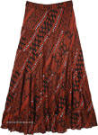 Terracotta Silver Sequin Tiered Cotton Skirt in Floral Print
