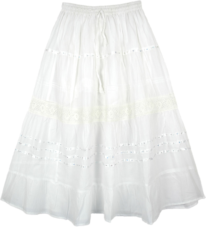 Sale:$12.99 Dreamy White Sequined Skirt with Crochet Lace | Clearance ...