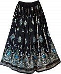 Plus Size Black Sequin Long Skirt Street Wear with Blue