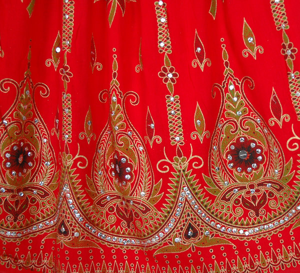 Rouge Festival Skirt with Motifs and Sequins