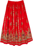 Ethnic Indian Skirt in Bright Red with Motifs and Sequins [8659]