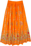 Ethnic Indian Skirt in Orange Color with Motifs and Sequins [8664]