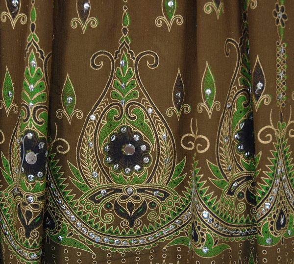 Henna Green Sequined Festive Skirt with Floral Motifs