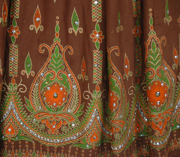Choco Brown Festival Skirt with Floral Motifs and Sequins