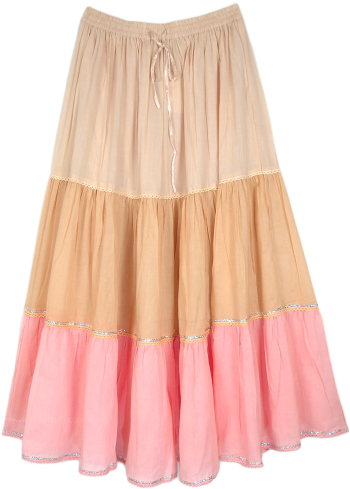 Peaches and Cream Fairy Cotton Skirt with Silver Sequins