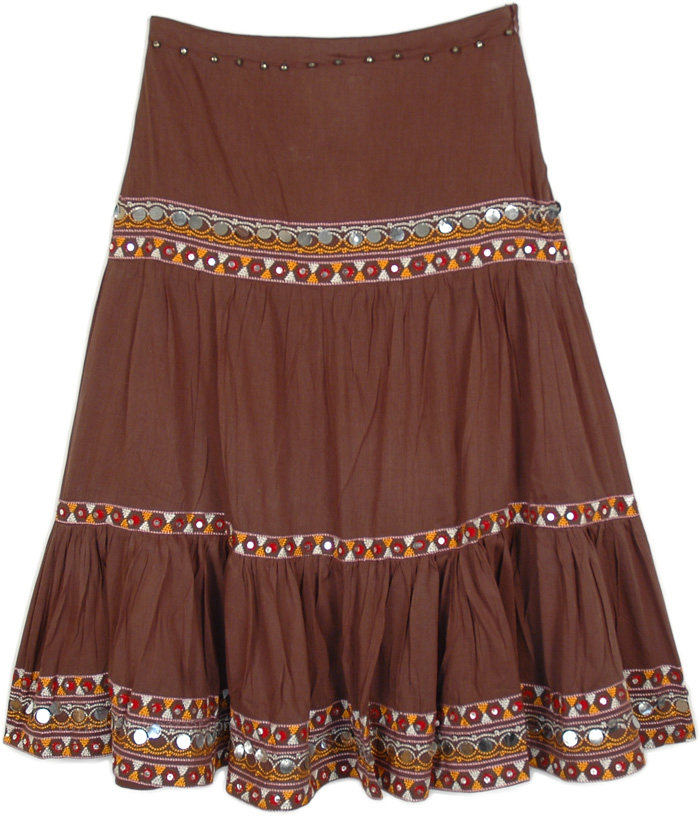 Banjara Style Maxi Cotton Skirt with Sequins, Desert Magic Ethnic Sequin Tiered Long Cotton Skirt