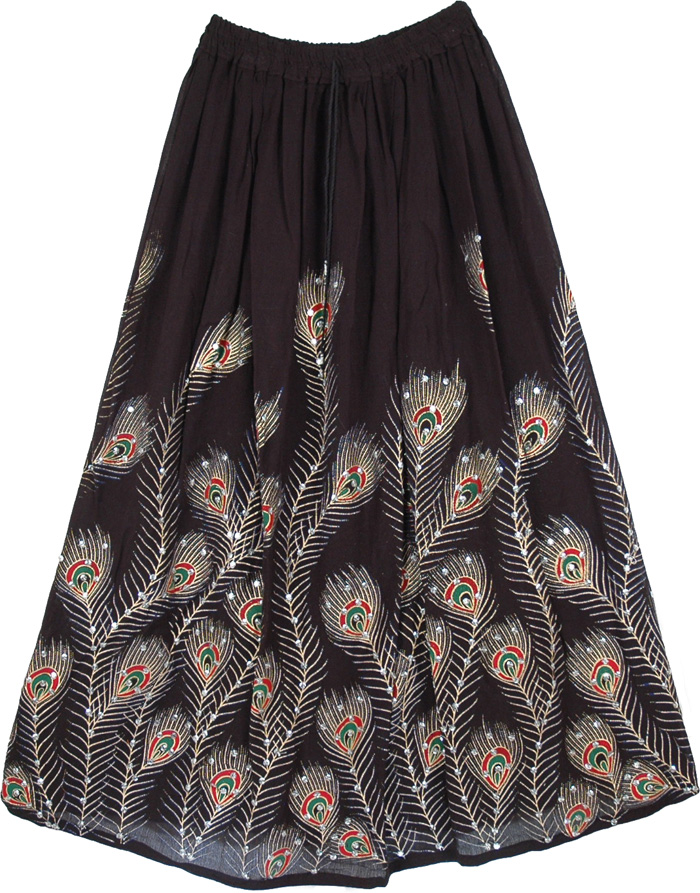 Plus Size Copper Paisley Cotton Tiered Sequin Summer Skirt