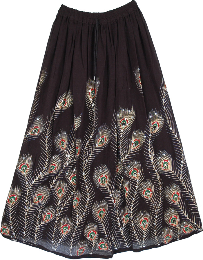 Peacock Ruby Sequined Black Long Skirt