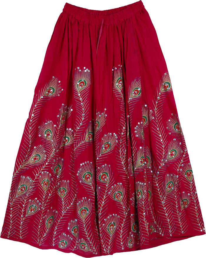 Sequin Paisley Print Cotton Palazzo Pants