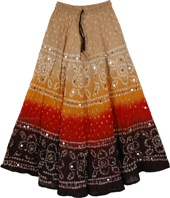 Party Red Beige Paisley Cotton Midi Skirt