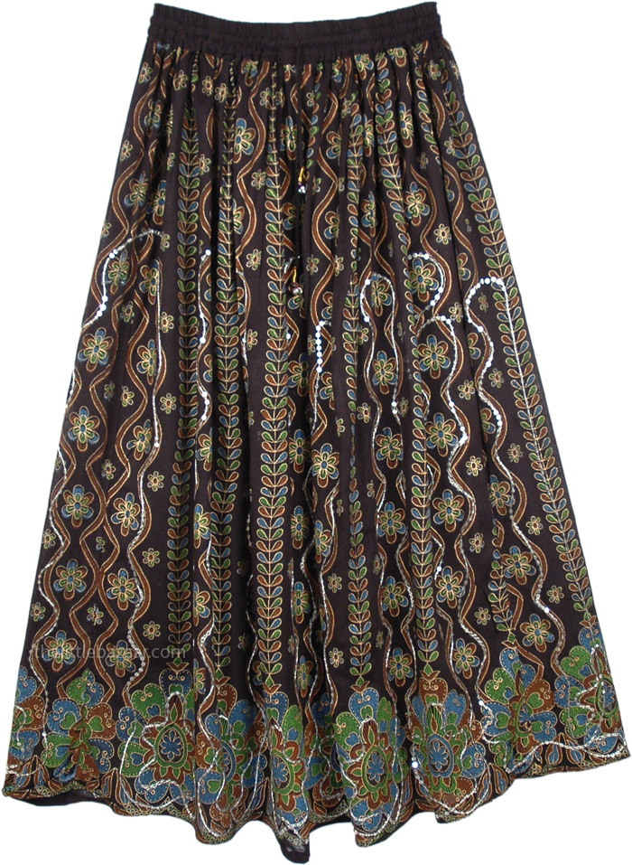 Cotton Tiered Plus Size Sequin Skirt Bright Blue with Paisley Print