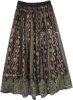 Paisley Print Brown Long A-Line Skirt with Lace