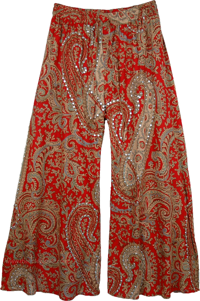 Spiral Cut Long Cotton Skirt Copper Tone with Silver Sequins