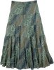 Cotton Tiered Plus Size Sequin Skirt Bright Blue with Paisley Print