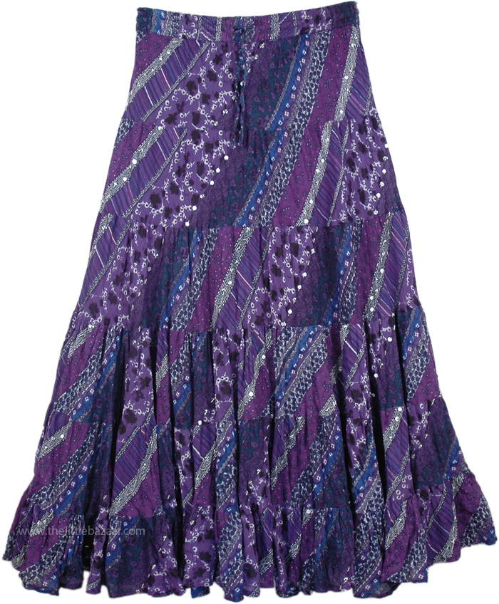 White Sequin Skirt with Purple Motifs