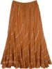 Spiral Cut Long Cotton Skirt Copper Tone with Silver Sequins