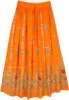 Tangerine Festive Orange Skirt with Floral Motifs and Sequins