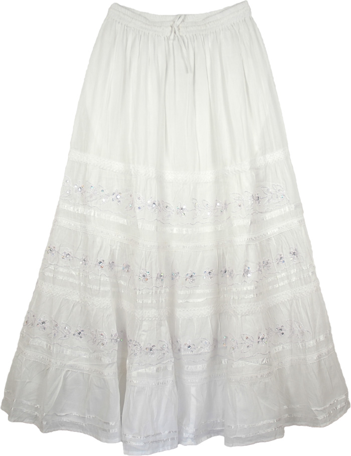 Royal White Embellished Cotton Skirt