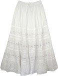 Royal White Embellished Cotton Skirt