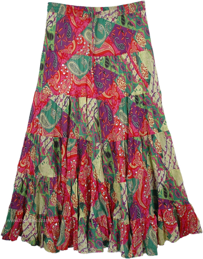 Colorful Skirt with Paisley Print and Sequins | Sequin-Skirts ...