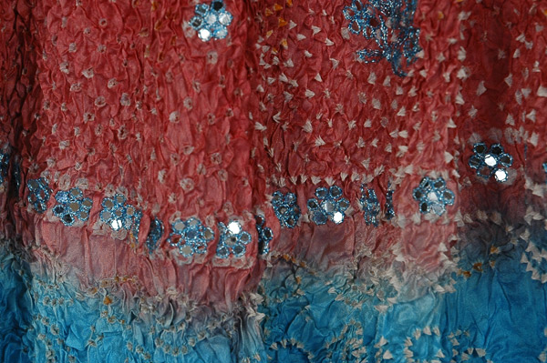 Coral Azure Sequined Pure Crushed Silk Skirt