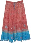 Coral Azure Sequined Pure Crushed Silk Skirt