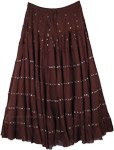 Hickory Brown Sequin Tiered Long Skirt in Cotton