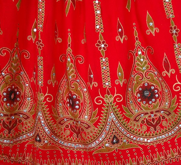 Rouge Festival Skirt with Motifs and Sequins