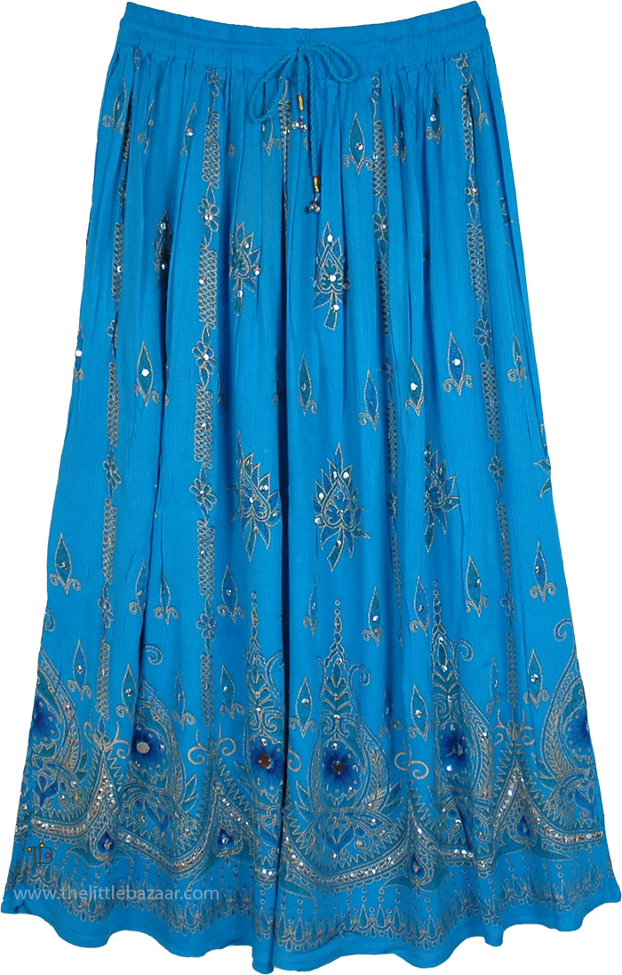 Azure Tides Silver Sequins Long Festive Skirt