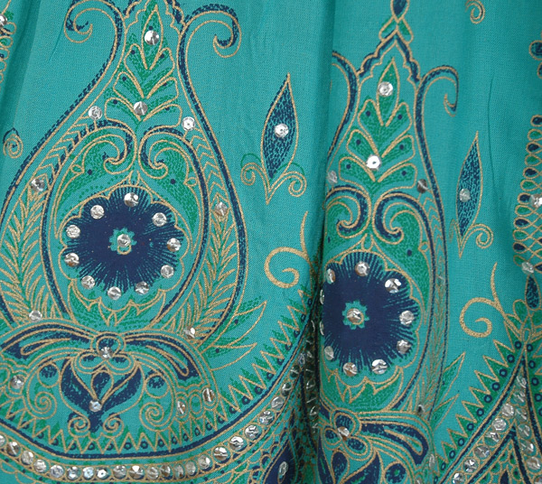 Aqua Green Festive Skirt with Motifs and Sequins