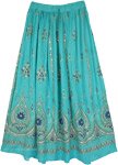 Aqua Green Festive Skirt with Motifs and Sequins