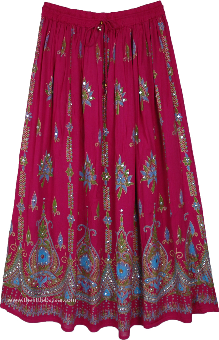 Shimmering Fuschia Silver Sequin Long Festive Skirt