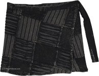 Gothic Black Patchwork Razor-Cut Short Wrap Skirt