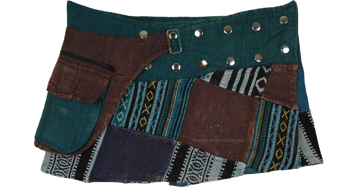 The Cool Teal Snap Wrap Mini Skirt | Short-Skirts | Turquoise