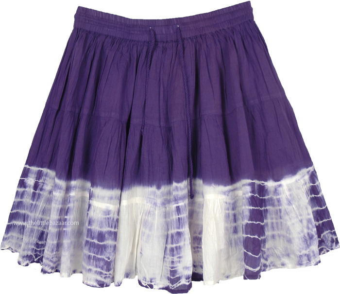 Indigo Purple Tiered Mini Skirt with White Wave Tie Dye Effect