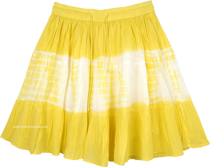 Sun Yellow and White Tie Dye Short Skirt