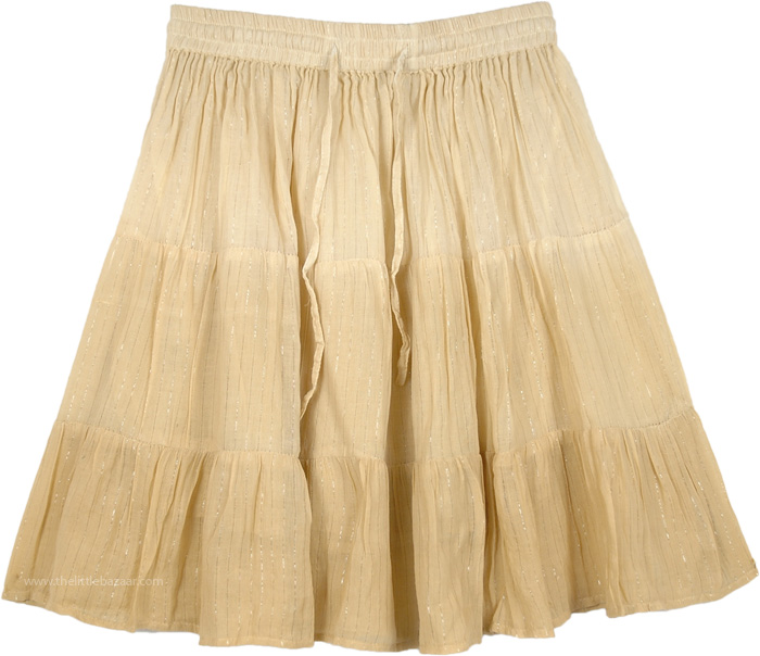 Almond Sapling Cotton Mini Skirt with Tinsel | Short-Skirts | Beige