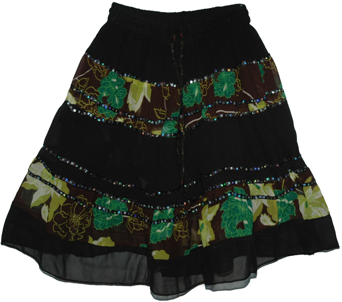 Sale:$7.99 Sequins Georgette Garden Black Short Skirt | Clearance ...