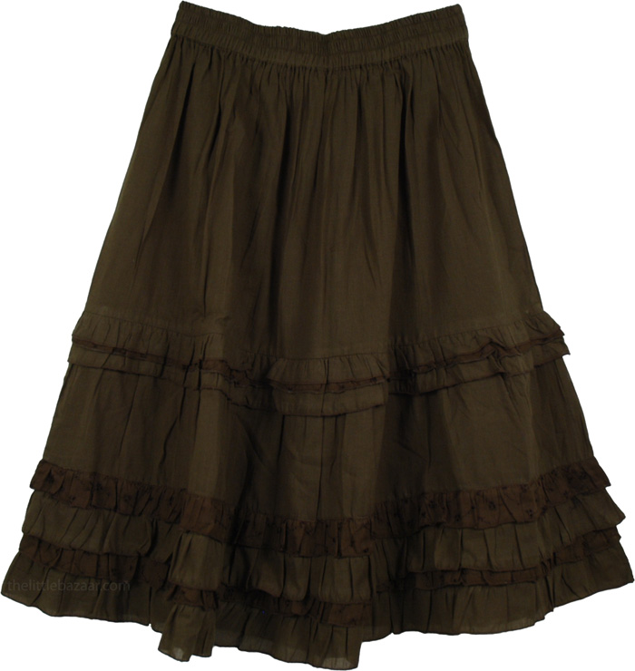 Henna Green Eyelet Frills Short Skirt