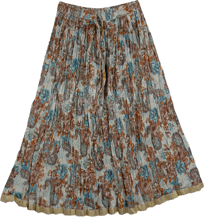 Rust Blue Boho Crinkled Ladies Short Skirt | Short-Skirts | Crinkle