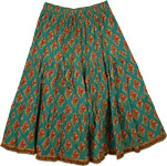 Green Pea Short Cotton Floral Skirt